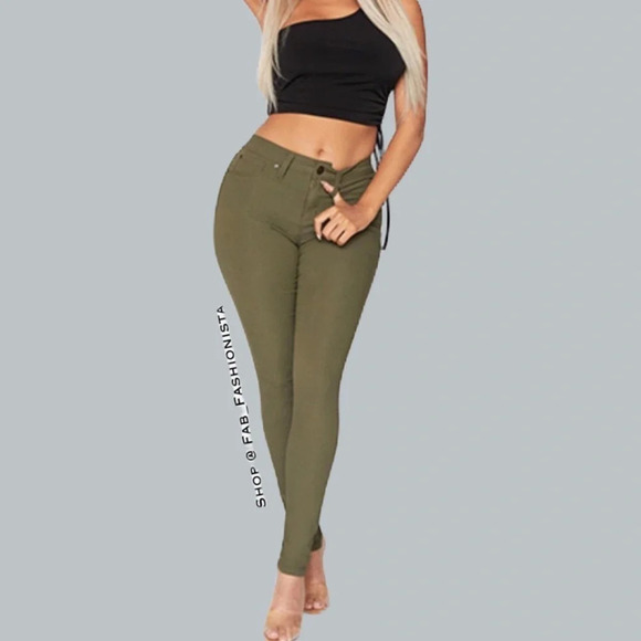 Olive green fleece lined Jeggings - Picture 1 of 10